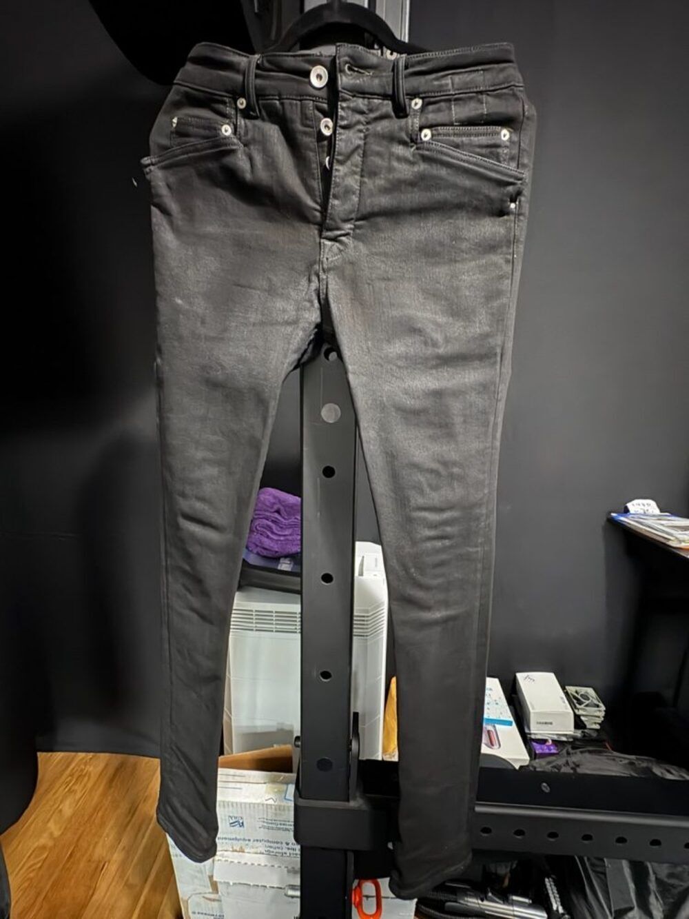 Rick Owens DRKSHDW FW19 Black Wax Tyrone Cut Denim Size 31 Mens DU01D1364-SBB